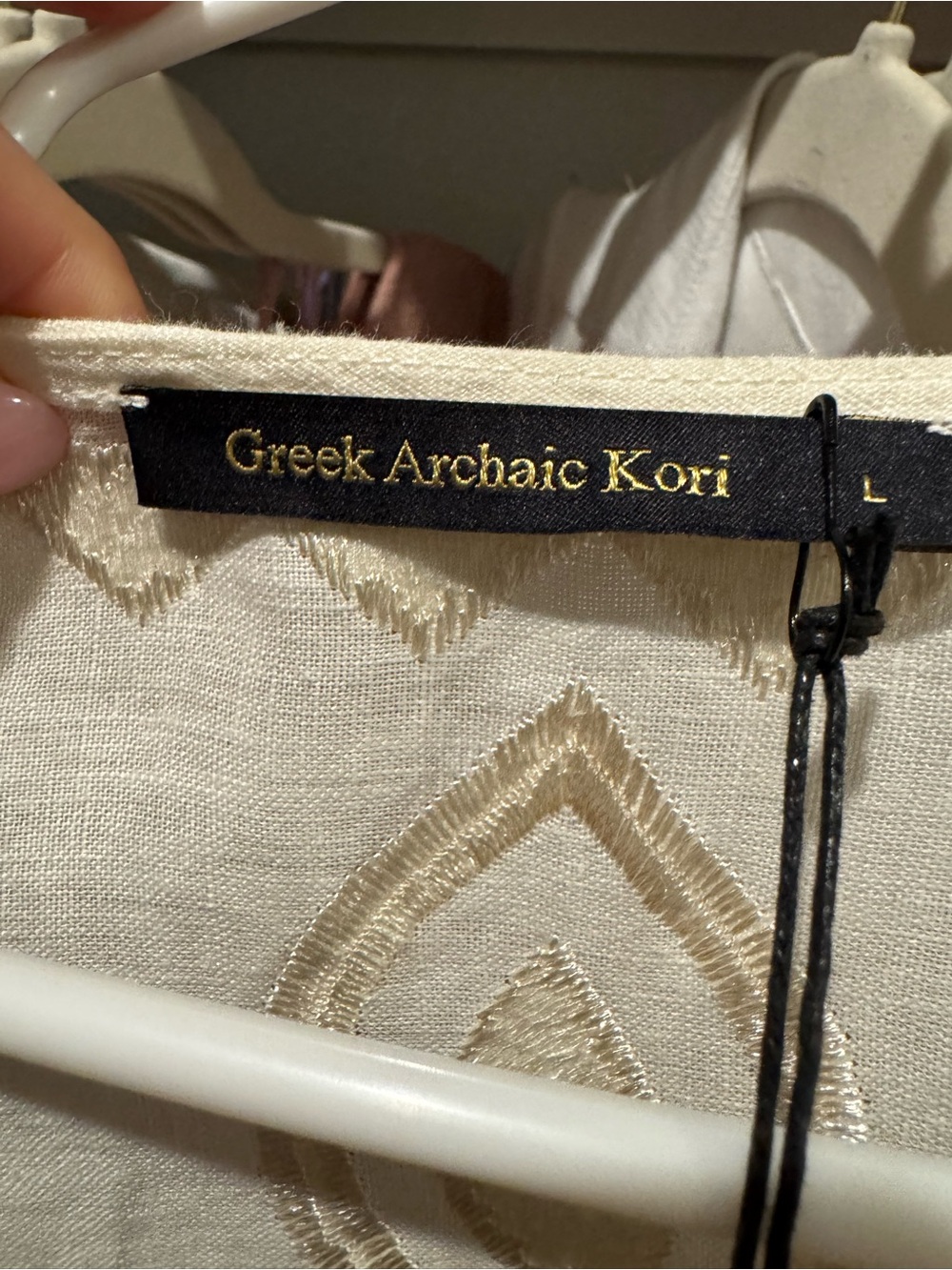 Greek Archaic Kori Gold Embroidered Metallic Mini Boho Cream Tunic Dress - Picture 3 of 5
